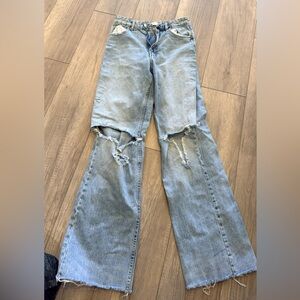 Zara Light Blue Distressed Flare Jeans